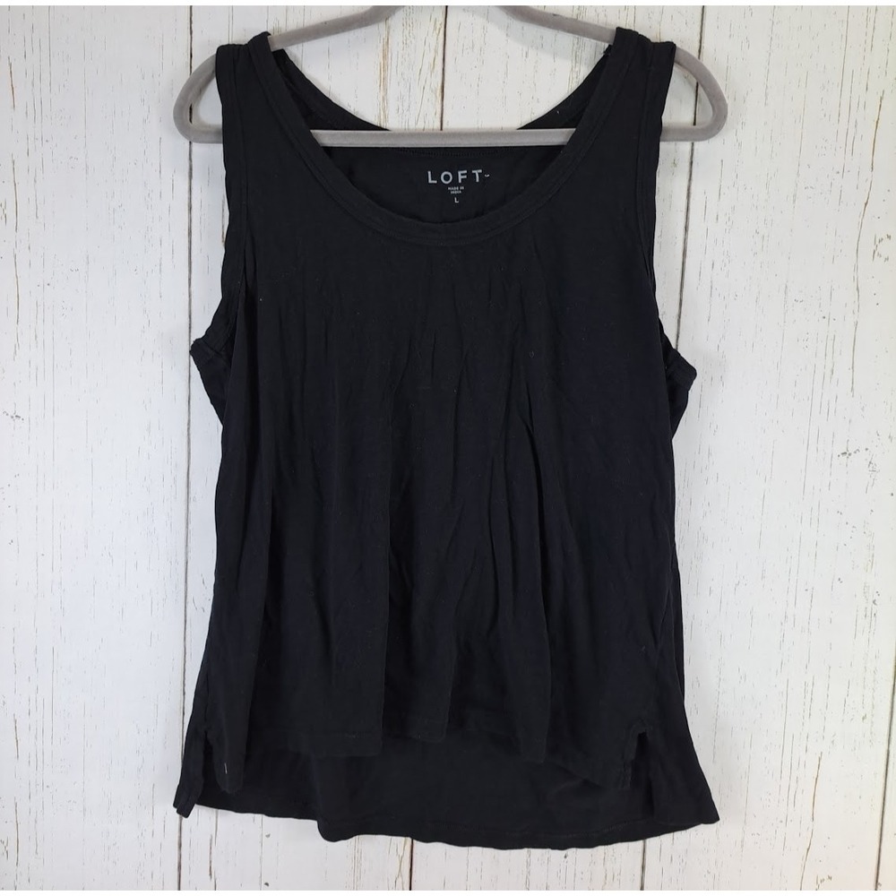 LOFT Size Large Womens Black Sleeveless Cotton Tank Top‎